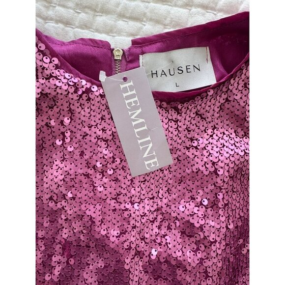 Hemline Hausen Pink Sequin Structured Shoulder Pad Blouse L NWT Festival Boho - Picture 4 of 16